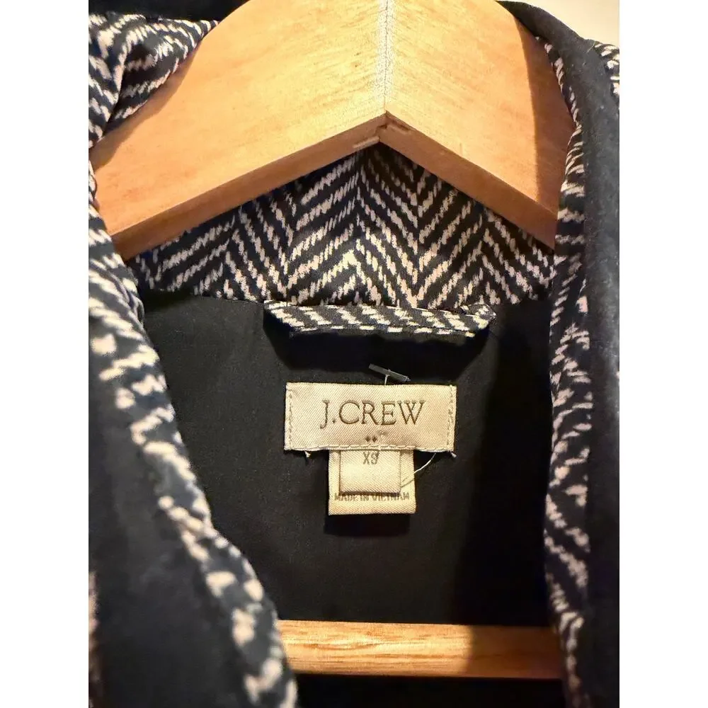 J. Crew Quilted Herringbone Down Feather Vest  - full zip-Size XS Black Cream